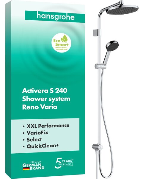 Hansgrohe Activera S - Sprchový systém Showerpipe 240 1jet so sprchovou tyčou Varia, EcoSmart, chróm 28074000