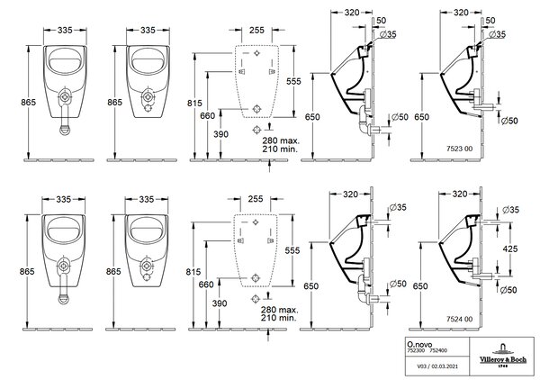 Villeroy & Boch O.novo - Odsávací pisoár bez poklopu, Rimless, alpská biela 75240001