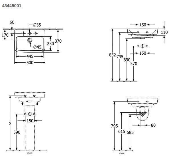 Villeroy & Boch O.novo - Umývadielko 500x370mm, s prepadom, alpská biela 43445001