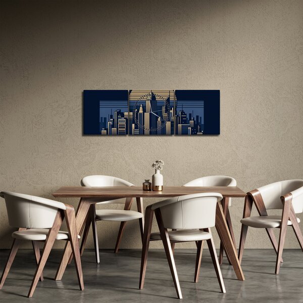 Obraz – Geometrické mesto (s hodinami) (90x30 cm)