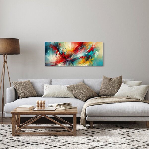 Obraz – Abstrakcia s červenou (120x50 cm)