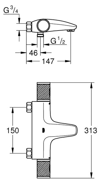 GROHE Grohtherm 1000 Performance Professional - Termostatická vaňová batéria, DN15, chróm 34831000