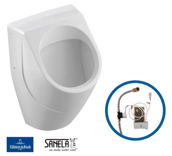 Villeroy & Boch + Sanela - Pisoár s radarovým splachovaním, napájanie 24 V, biela lesklá