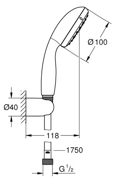 GROHE Vitalio Go 100 - Sprchový set s držiakom na stenu, 1 prúd, chróm 26198000