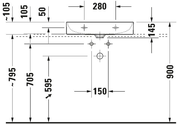 Duravit DuraSquare - Umývadlo do nábytku 600x470 mm, brúsené, bez prepadu, bez otvoru pre batériu, biela 2353600079