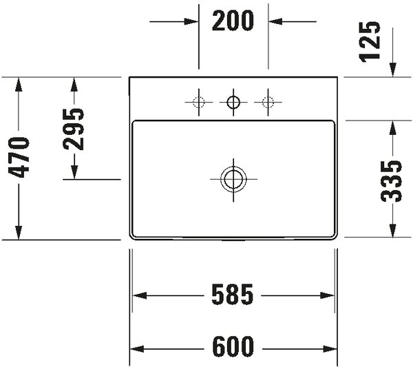 Duravit DuraSquare - Umývadlo do nábytku 600x470 mm, brúsené, bez prepadu, bez otvoru pre batériu, biela 2353600079