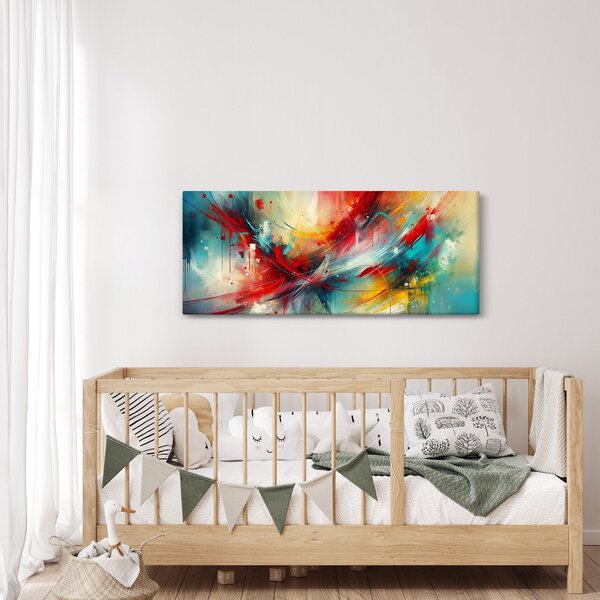 Obraz – Abstrakcia s červenou (120x50 cm)
