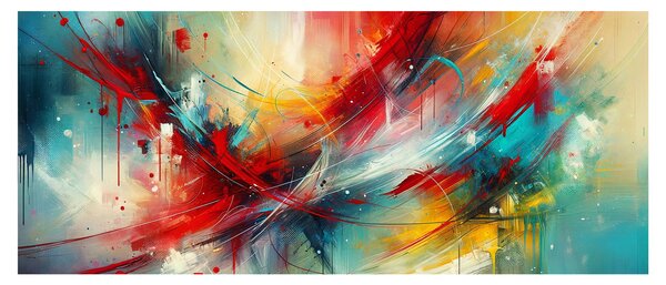Obraz – Abstrakcia s červenou (120x50 cm)