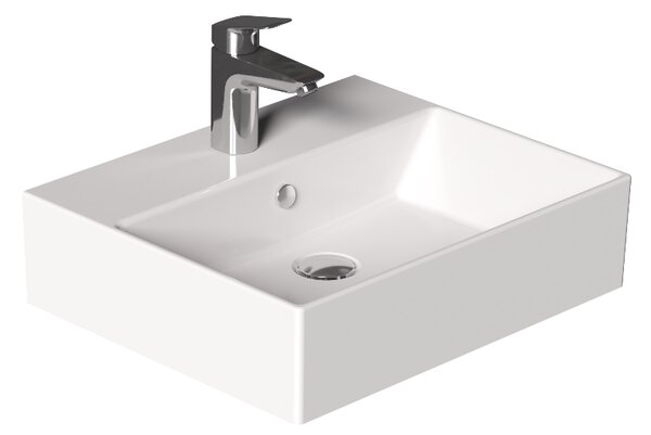 Bocchi Dura - Umývadlo 500x420 mm, s prepadom, s otvorom pre batériu, biela lesklá