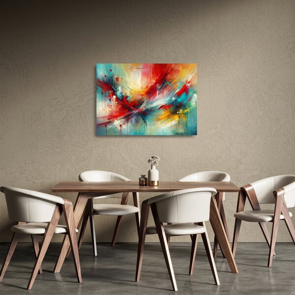 Sklenený obraz – Abstrakcia s červenou (70x50 cm)
