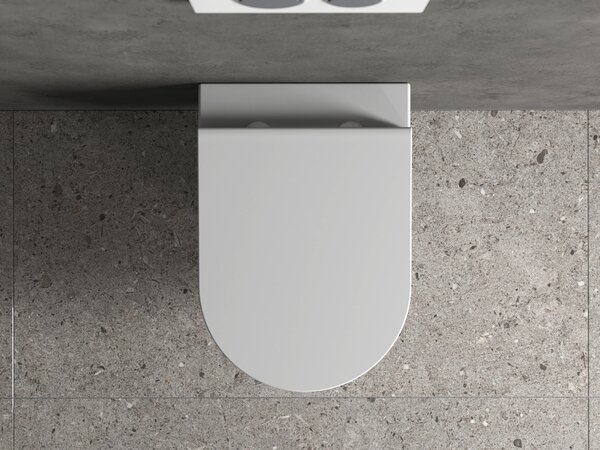 Bocchi Dura - Závesné WC 355x525 mm Rimless + slim sedátko, SoftClose - SET, biela lesklá