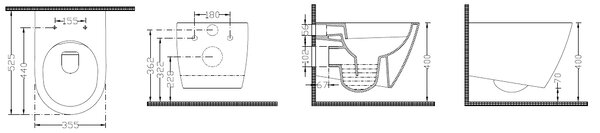 Bocchi Dura - Závesné WC 355x525 mm Rimless + slim sedátko, SoftClose - SET, biela lesklá