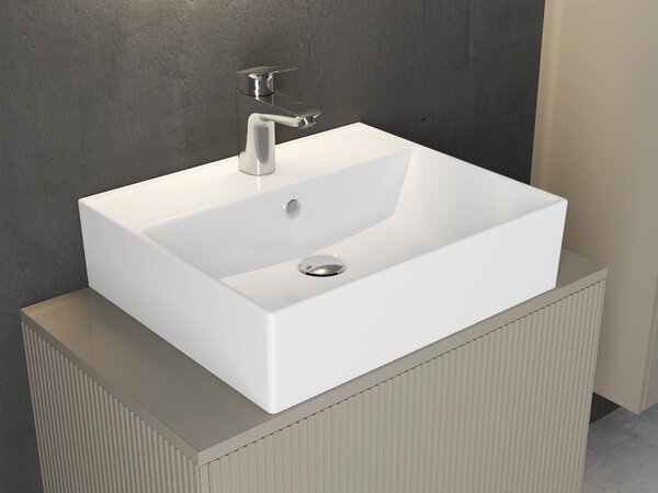 Bocchi Dura - Umývadlo 500x420 mm, s prepadom, s otvorom pre batériu, biela lesklá