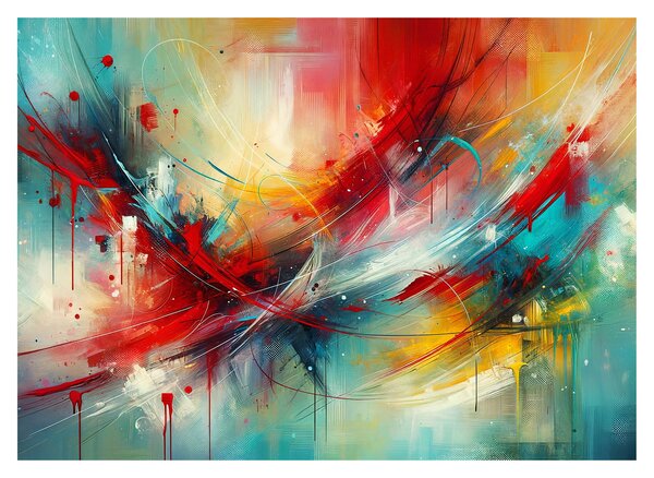 Sklenený obraz – Abstrakcia s červenou (70x50 cm)