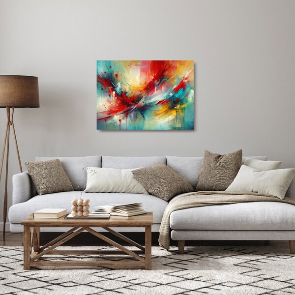 Sklenený obraz – Abstrakcia s červenou (70x50 cm)