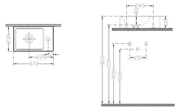 Bocchi Dura - Umývadielko 370x230 mm, otvor na batériu vpravo, biela lesklá
