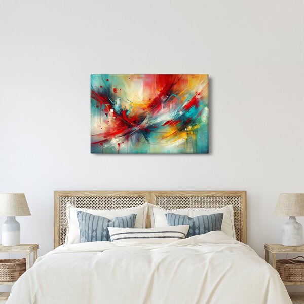 Obraz – Abstrakcia s červenou (90x60 cm)