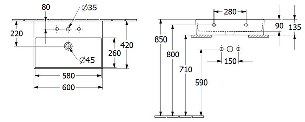 Villeroy & Boch Memento 2.0 - Umývadlo 600x420 mm, s prepadom, brúsené zospodu, alpská biela CeramicPlus 4A226GR1