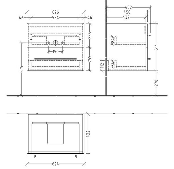 Villeroy & Boch AVENTO - Skrinka pod umývadlo 630x484 mm, 2 zásuvky, Crystal White A89000B4