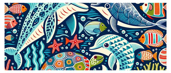 Obraz – Kreslené vodné zvieratká (120x50 cm)