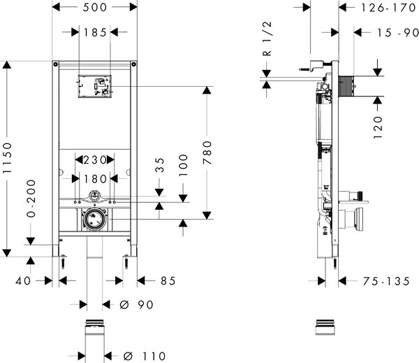 Hansgrohe iFrame Universal - Podomietkový inštalačný systém pre závesné WC, 1120 mm, 01022180