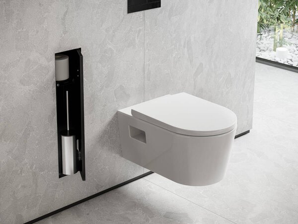 Hansgrohe XtraStoris Rock - Zabudovaný držiak na WC kefu s poličkou s možnosťou obkladu, čierna matná 56060670