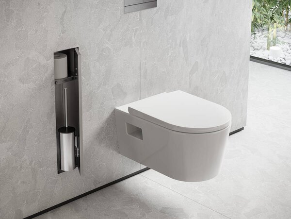 Hansgrohe XtraStoris Rock - Zabudovaný držiak na WC kefu s poličkou s možnosťou obkladu, nerez 56060800