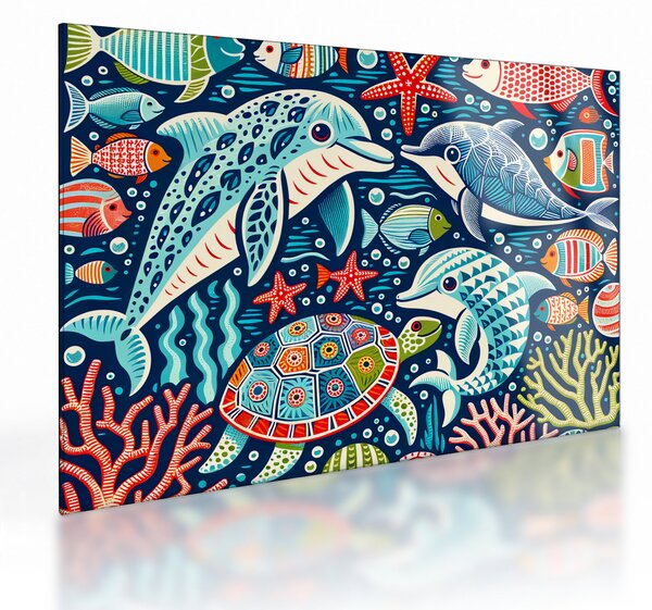 Sklenený obraz – Kreslené vodné zvieratká (70x50 cm)