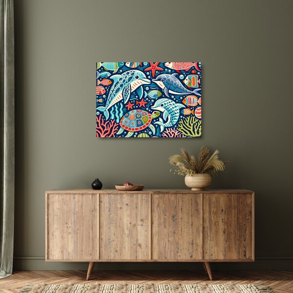 Sklenený obraz – Kreslené vodné zvieratká (70x50 cm)