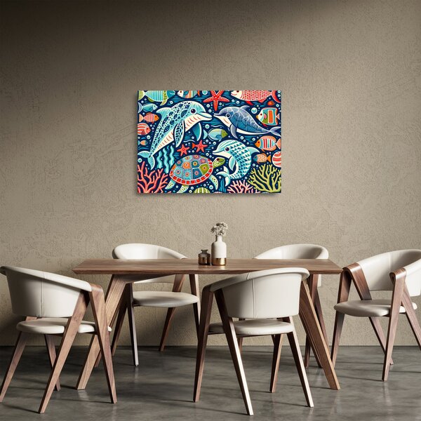 Sklenený obraz – Kreslené vodné zvieratká (70x50 cm)