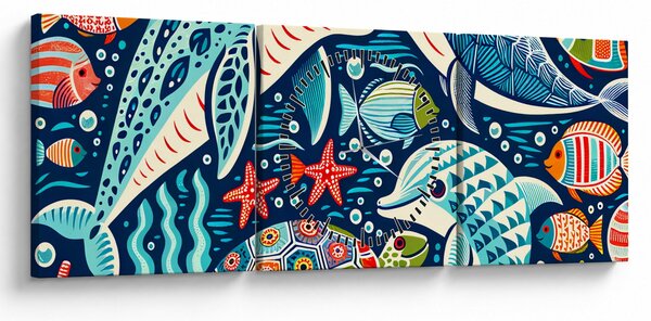 Obraz – Kreslené vodné zvieratká (s hodinami) (90x30 cm)