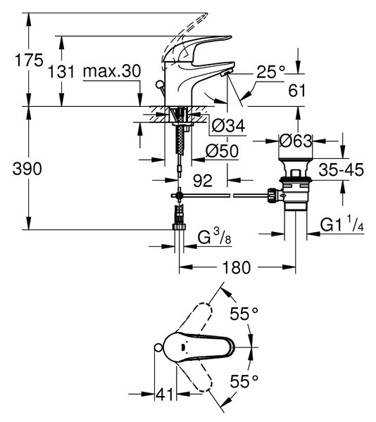 GROHE Swift - Páková umývadlová batéria, veľkosť S, chróm 23264000