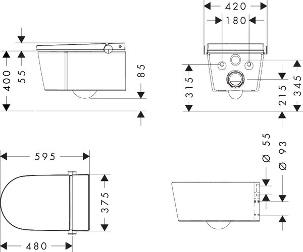 Hansgrohe LavaPura Element S - Závesná sprchová toaleta, uplná sada, AquaHelix Flush, SmartClean, HygieneEffect, biela 63021450