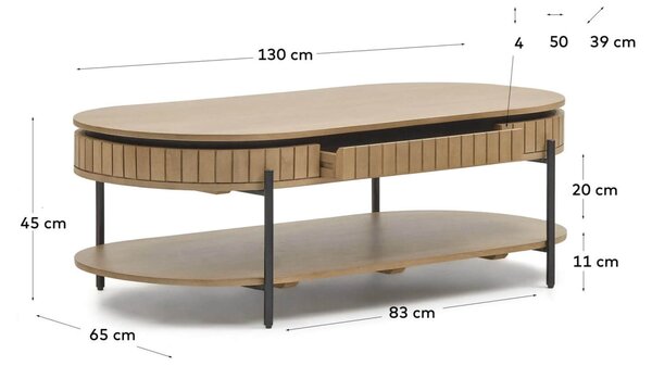 MUZZA Konferenčný stolík licia 130 x 65 cm prírodný