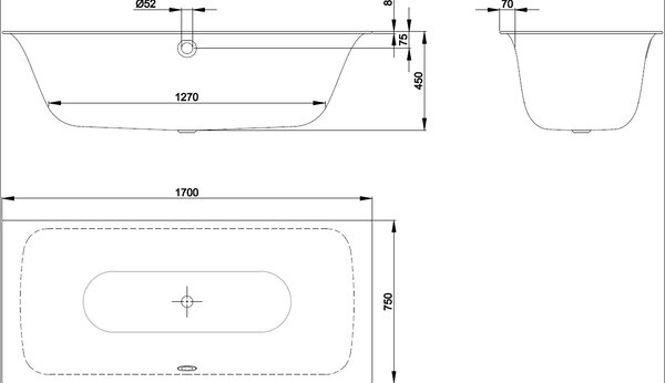 Bette BetteLux - Vaňa na zabudovanie 1700x750 mm, BetteGlaze® Plus, biela 3440-000PLUS
