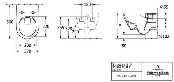 Villeroy & Boch Subway 2.0 - Závesné WC, Rimless, s DirectFlush, Pure Black CeramicPlus 5614R0R7