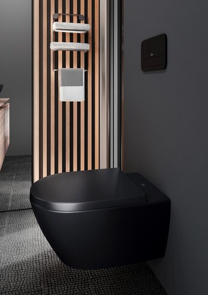 Villeroy & Boch Subway 2.0 - Závesné WC, Rimless, s DirectFlush, Pure Black CeramicPlus 5614R0R7