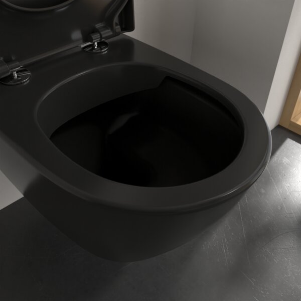Villeroy & Boch Subway 2.0 - Závesné WC, Rimless, s DirectFlush, Pure Black CeramicPlus 5614R0R7