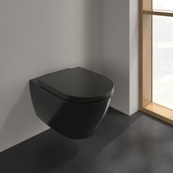 Villeroy & Boch Subway 2.0 - Závesné WC, Rimless, s DirectFlush, Pure Black CeramicPlus 5614R0R7