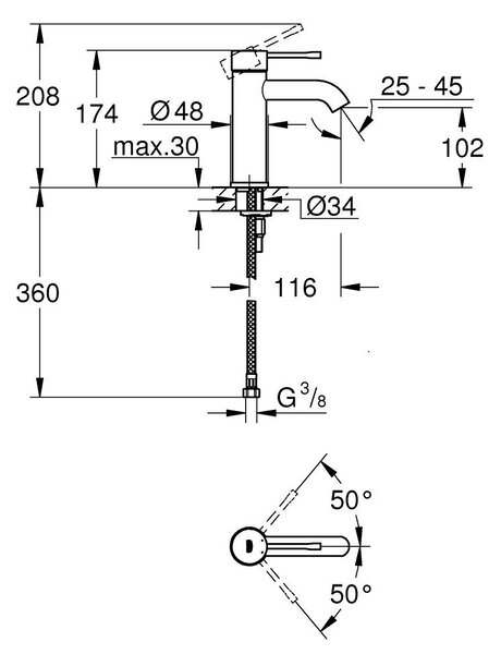 GROHE Essence Professional - Páková umývadlová batéria, veľkosť S, kartáčovaný Warm Sunset 24172DL1