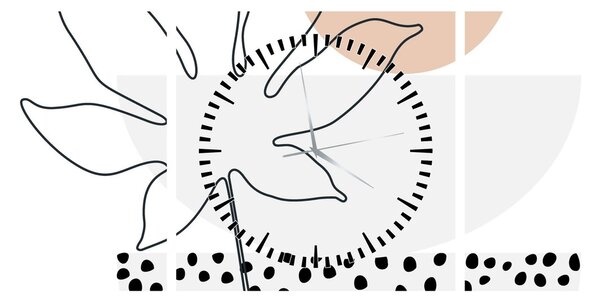 Obraz - Line art kvety N⁰3 (s hodinami) (90x30 cm)