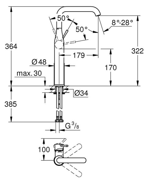 GROHE Essence Professional - Páková umývadlová batéria, veľkosť XL, kartáčovaný Warm Sunset 24170DL1