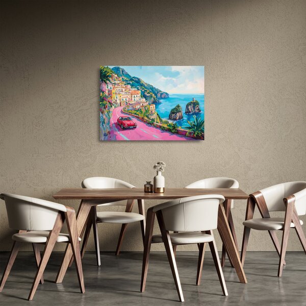 Sklenený obraz - Ružová cesta na pobreží (70x50 cm)