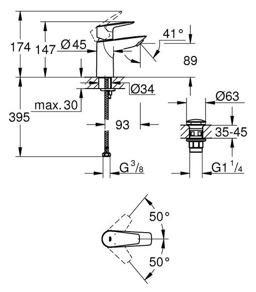 GROHE Start Edge - Páková umývadlová batéria, veľkosť S, chróm 23898001