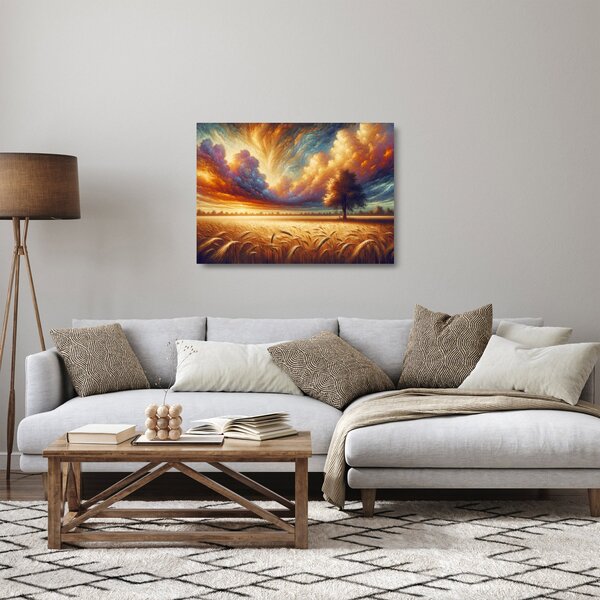 Sklenený obraz – Strom na poli (70x50 cm)