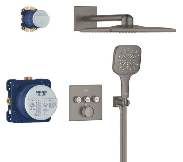 GROHE Grohtherm SmartControl - Sprchový systém pod omietku s hlavovou sprchou Rainshower SmartActive 310 Cube, kartáčovaný Hard Graphite 34864AL0
