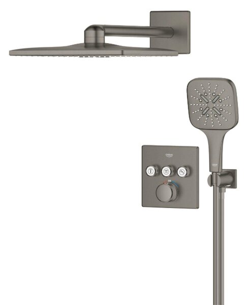 GROHE Grohtherm SmartControl - Sprchový systém pod omietku s hlavovou sprchou Rainshower SmartActive 310 Cube, kartáčovaný Hard Graphite 34864AL0