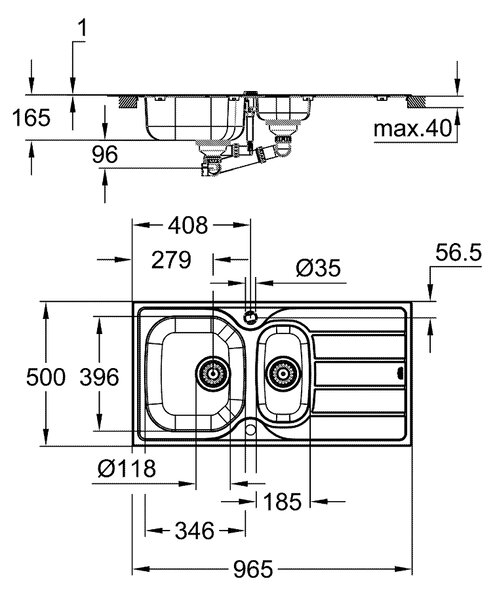 GROHE K200 - Nerezový kuchynský drez, kartáčovaná nerezová oceľ 31564SD1