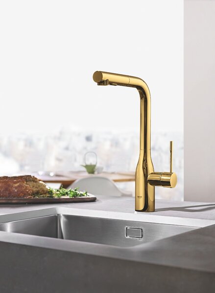 GROHE Essence Professional - Páková drezová batéria s vyťahovacou sprškou, Cool Sunrise 30504GL0