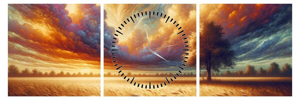Obraz – Strom na poli (s hodinami) (90x30 cm)